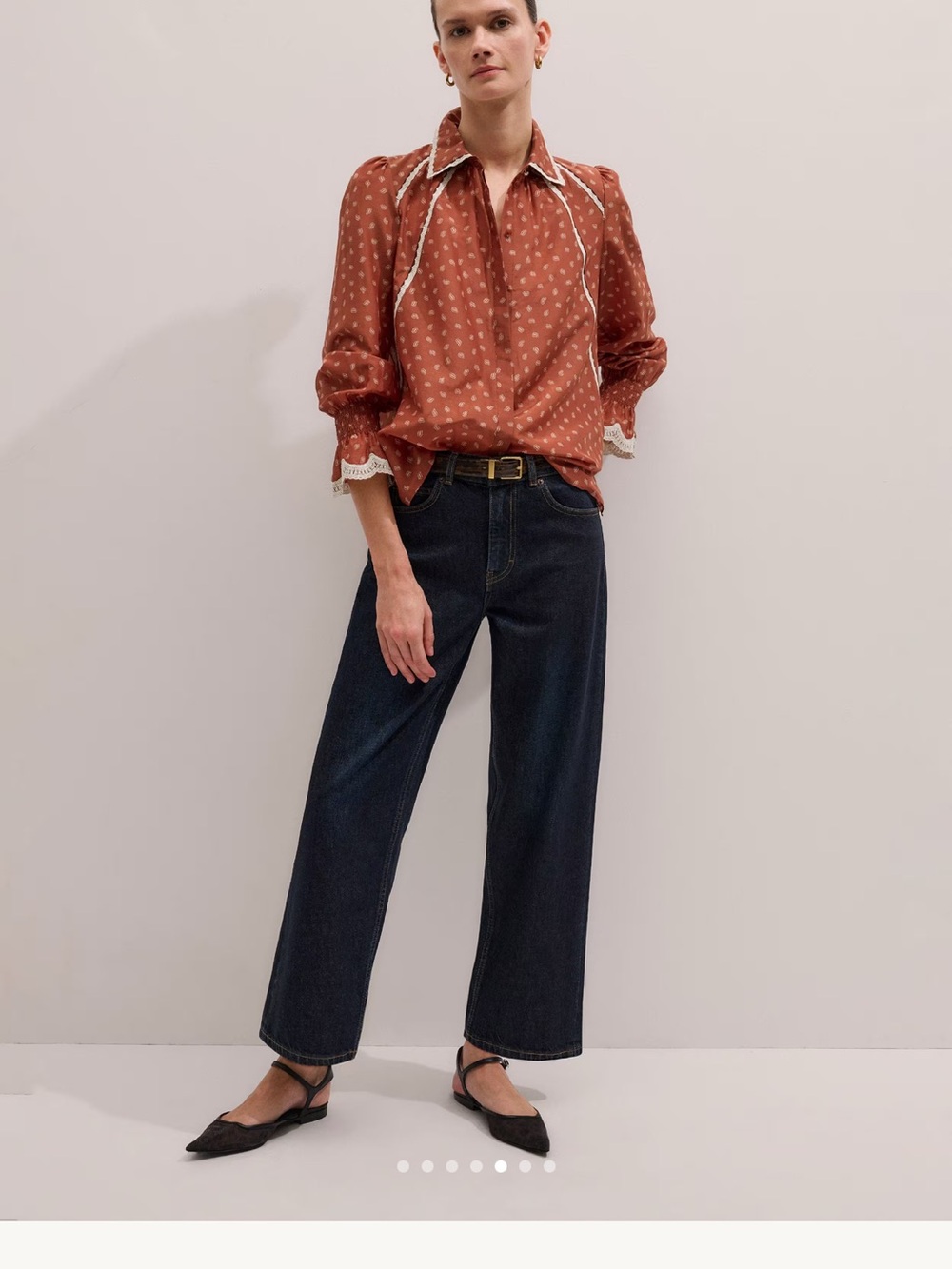 ME+EM Trim Detail Paisley Print Button Down Rust Cream Lace US Size 8 NWT $345 - Picture 6 of 14